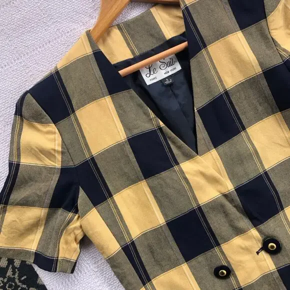 Le Suit Yellow and Black Plaid Blazer - Picture 2 of 8